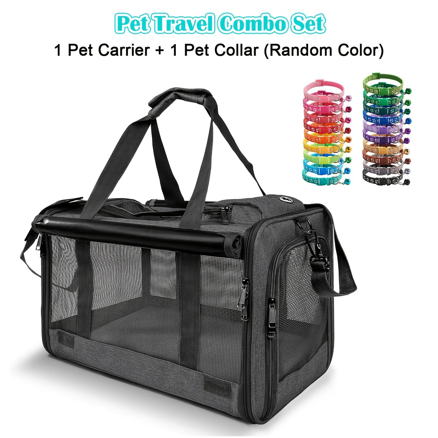 Airline Approved Soft-Sided Pet Carrier for Large Medium Cats & Small Dogs – Breathable Collapsible Travel Bag, Multiple Colors, Optional Combo with Bowls & Pet Glove