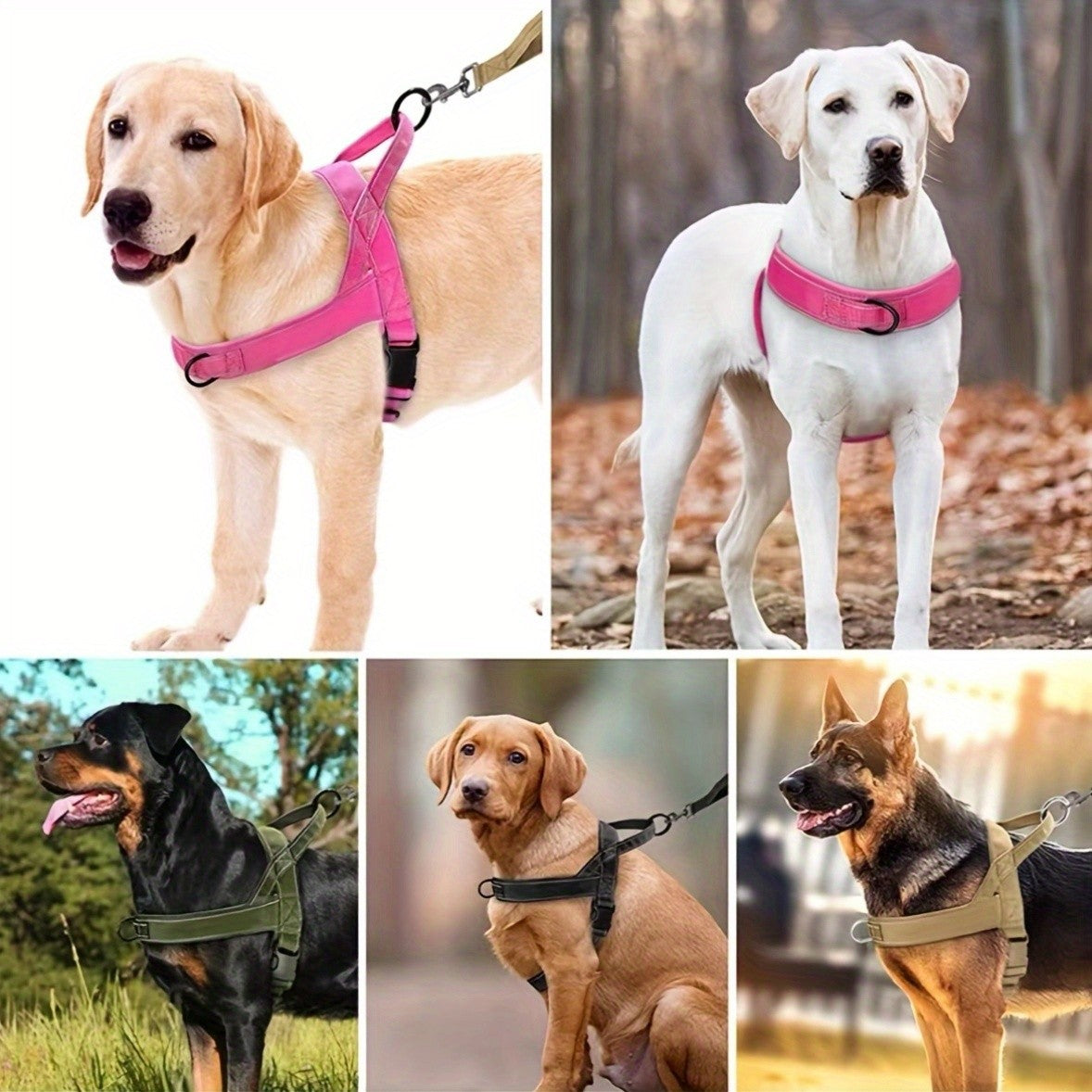 Tactical No-Pull Dog Harness with Easy-Grip Handle & Reflective Strips for Medium & Large Dogs – Adjustable Chest Vest for Outdoor Training & Walking, Sizes S-XL