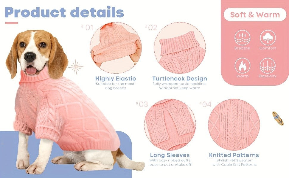 Turtleneck Dog Sweater – Warm Knit Pullover with Soft Long Sleeves for Small to Medium Dogs, All-Season Winter Fall Spring Pet Clothes for Chihuahua Bulldog Dachshund, Machine Washable