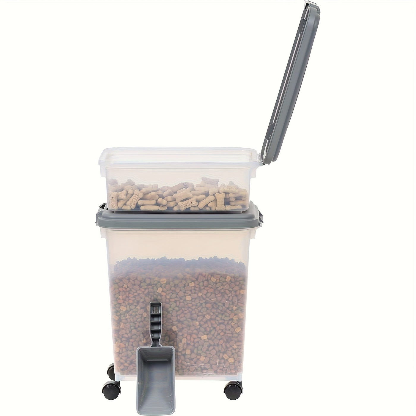 Dog Food Storage Container 30lb + 11lb Stackable Combo – Airtight Insect-Proof with Wheels & Scoop, Clear Body for Cat & Dog Food