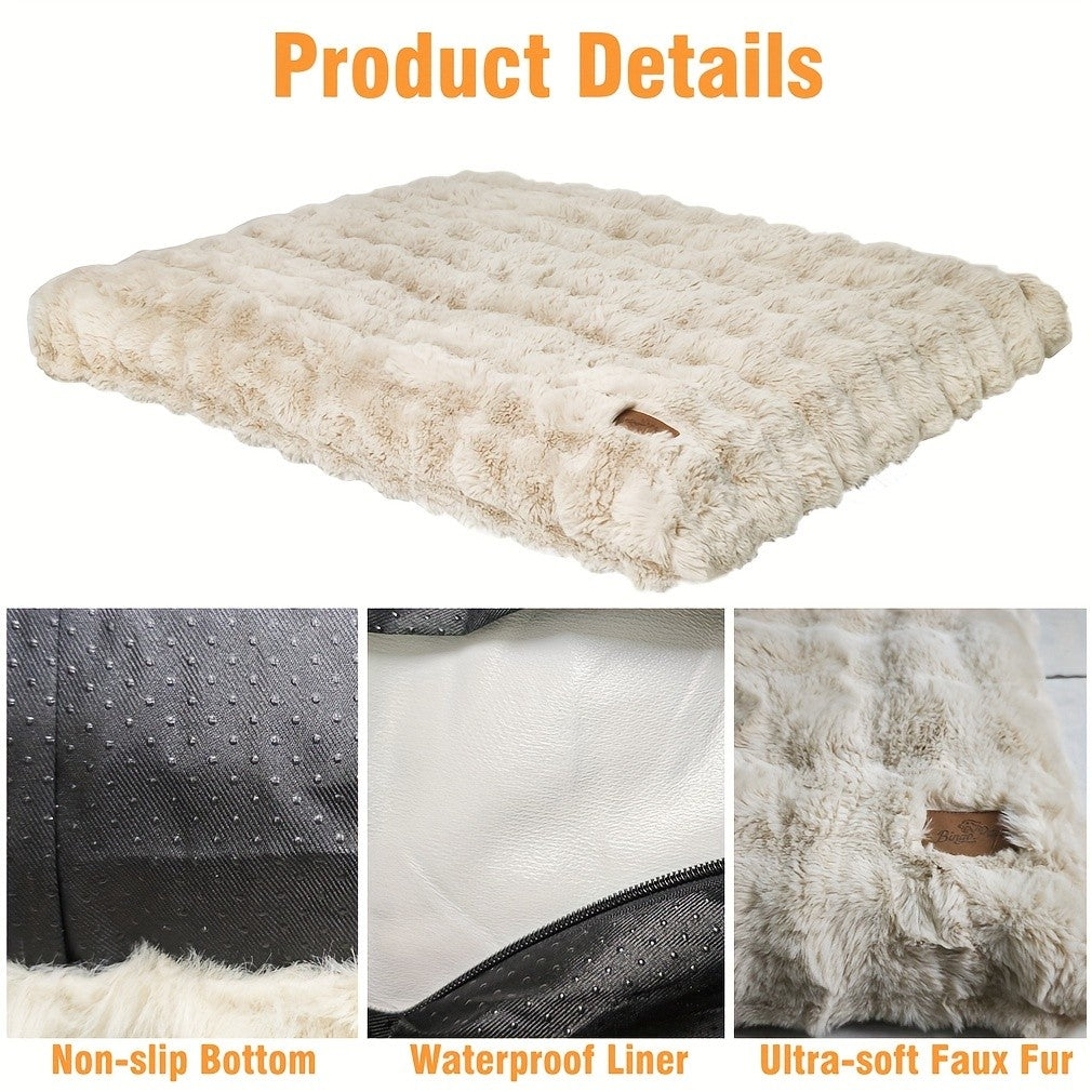 Orthopedic Dog Bed with Removable Cover – Thick Foam Base, Waffle Texture, Crate Mat for Dogs & Cats, Multiple Sizes Medium to 3XL, Grey & Khaki Beige