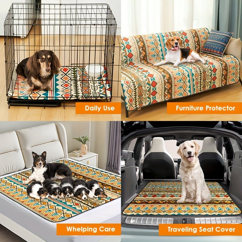 2-Pack Washable Dog Pee Pads Super Absorbent Reusable Puppy Training Pads Leakproof Non-Slip Whelping Pads with Retro Tribal Design – Sizes 18x24 to 36x41 Inch