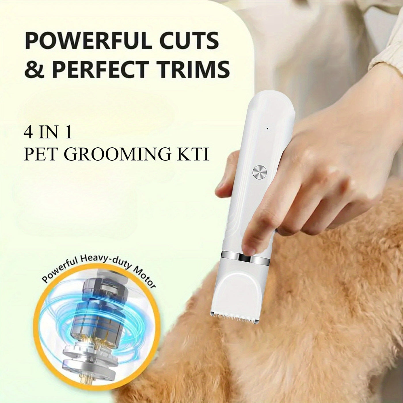 6-in-1 Pet Grooming Kit USB Rechargeable Cordless Clippers – 4 Interchangeable Blade Heads, Nail Clipper, Steel Comb & Scissors for Dogs Cats & Small Animals, White & Blue