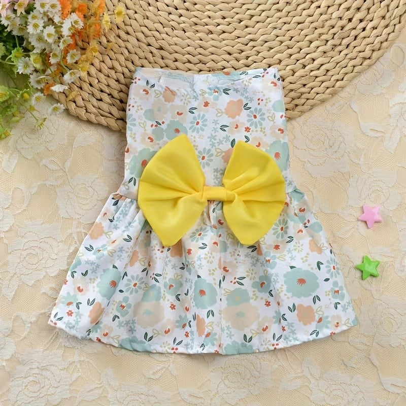 Girl Dog Dress Set of 5 Styles – Cute Princess Bow & Flower Puppy Dresses for Small Dogs Cats, Summer Pet Clothes for Yorkshire Female Small Pets, Photoshoot Party Gift