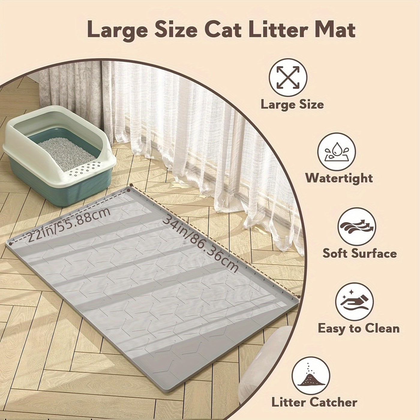 Silicone Cat Litter Trapping Mat Large 34" x 22" Waterproof Easy Clean Litter Box Mat for Indoor Cats