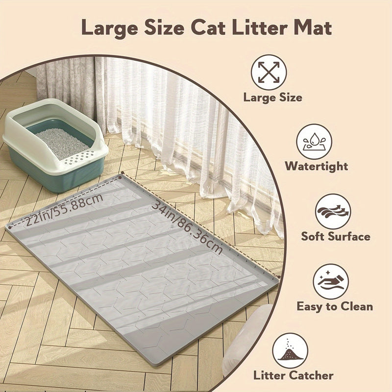 Silicone Cat Litter Trapping Mat Large 34" x 22" Waterproof Easy Clean Litter Box Mat for Indoor Cats