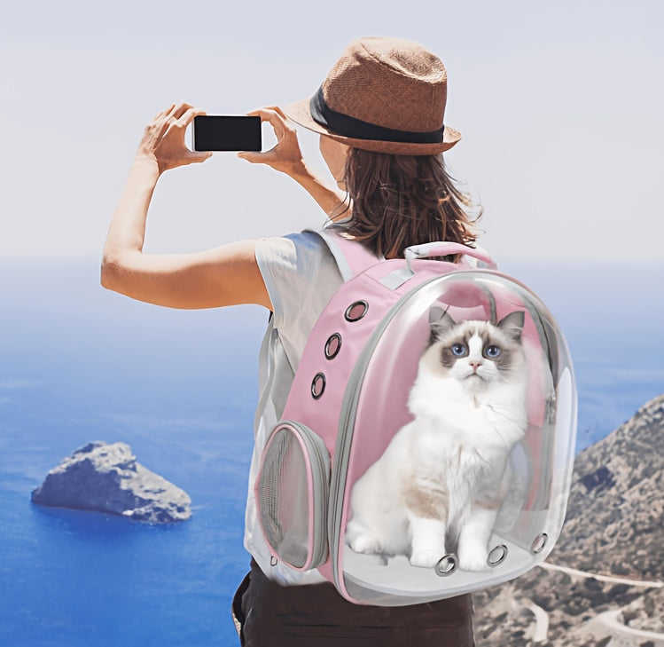 Cat Backpack Transparent Space Capsule – Portable Breathable Pet Carrier Bag for Cats & Small Dogs, Airline-Style Travel Bag for Going Out, Bonus Pet Accessories Included