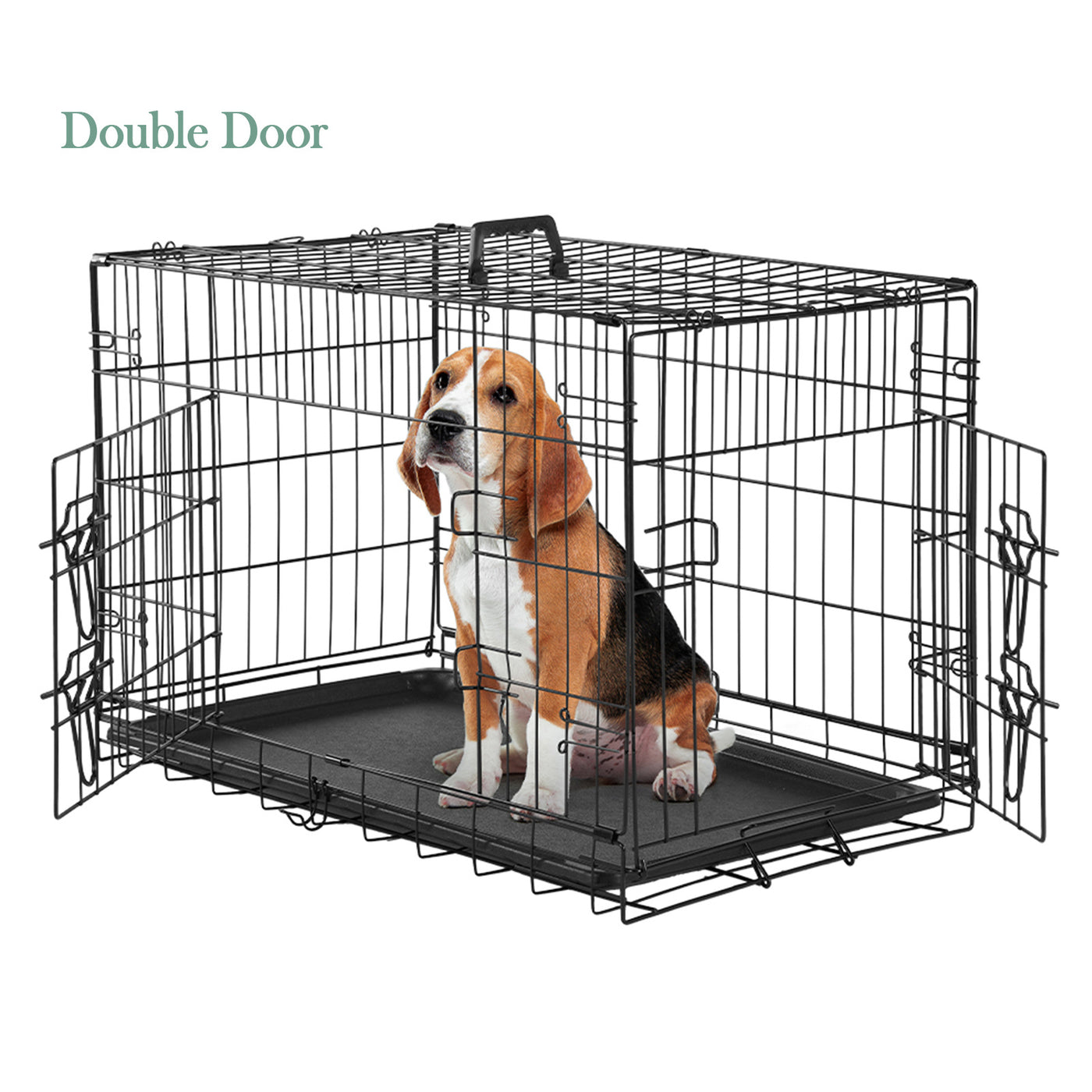Folding Wire Dog Crate with Divider Double Door Leak-Proof Tray Indoor Outdoor Travel Kennel for Small Medium Large Dogs 24 30 Inch