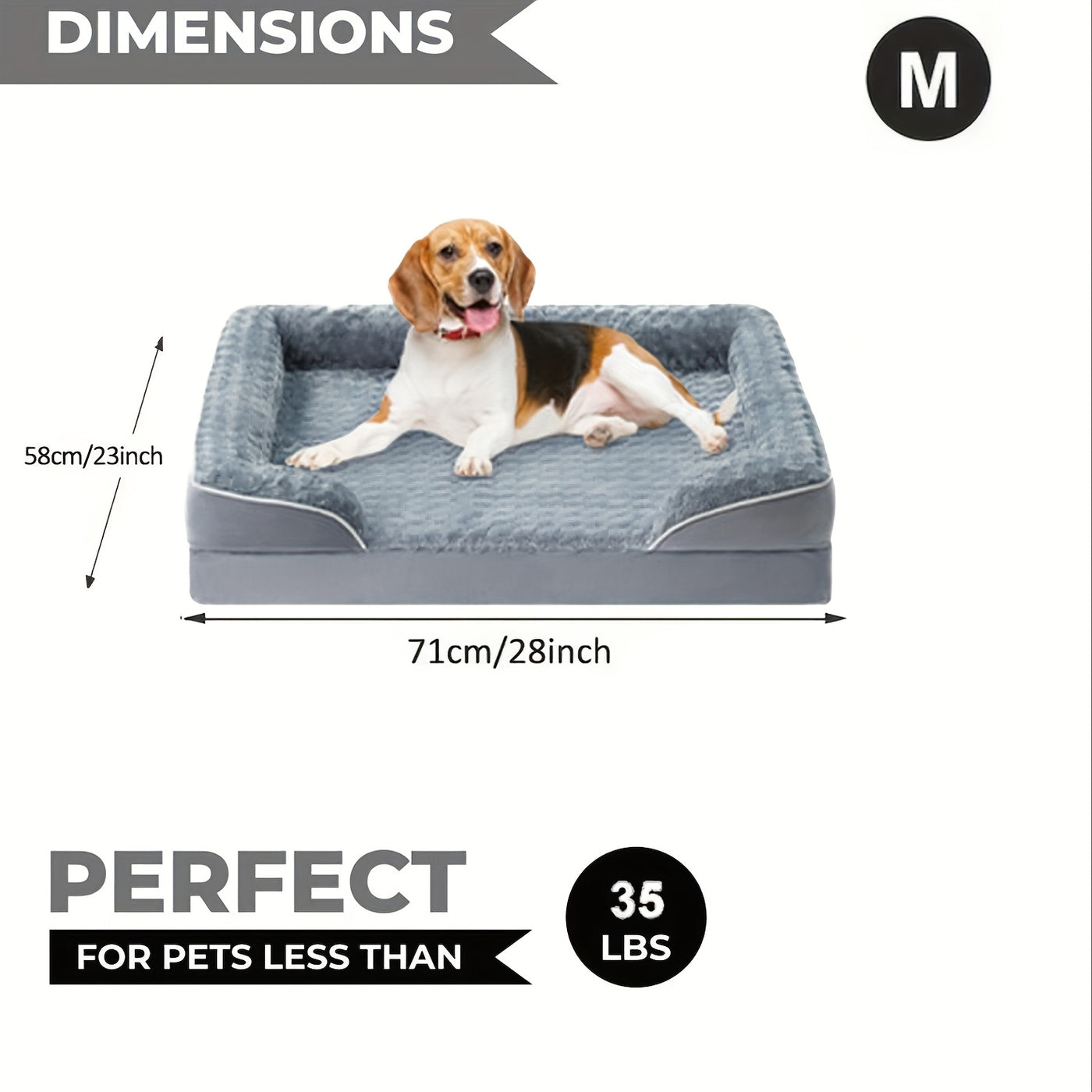 Orthopedic C-Shape Dog Sofa Bed for Extra Large Dogs – 3.5" Bolster, Plush Washable Removable Cover & Nonslip Bottom, Gray