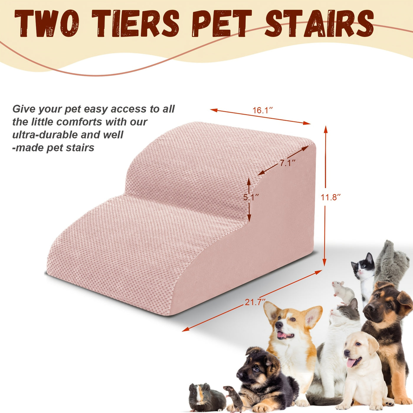 Dog Stairs for Small Dogs - Extra Wide High Density Foam Pet Steps with Non-Slip Bottom, Soft Cushioned Ramp for High Beds Couch Sofa, 2/3/4 Steps for Elderly & Injured Dogs