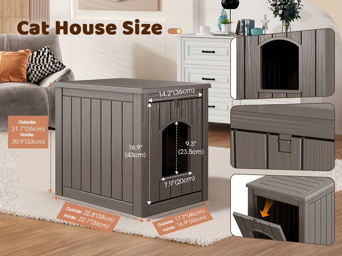 Large Cat Litter Box Odor Control Ventilated Resin Easy Clean Indoor Outdoor Pet House for Cats and Small Dogs