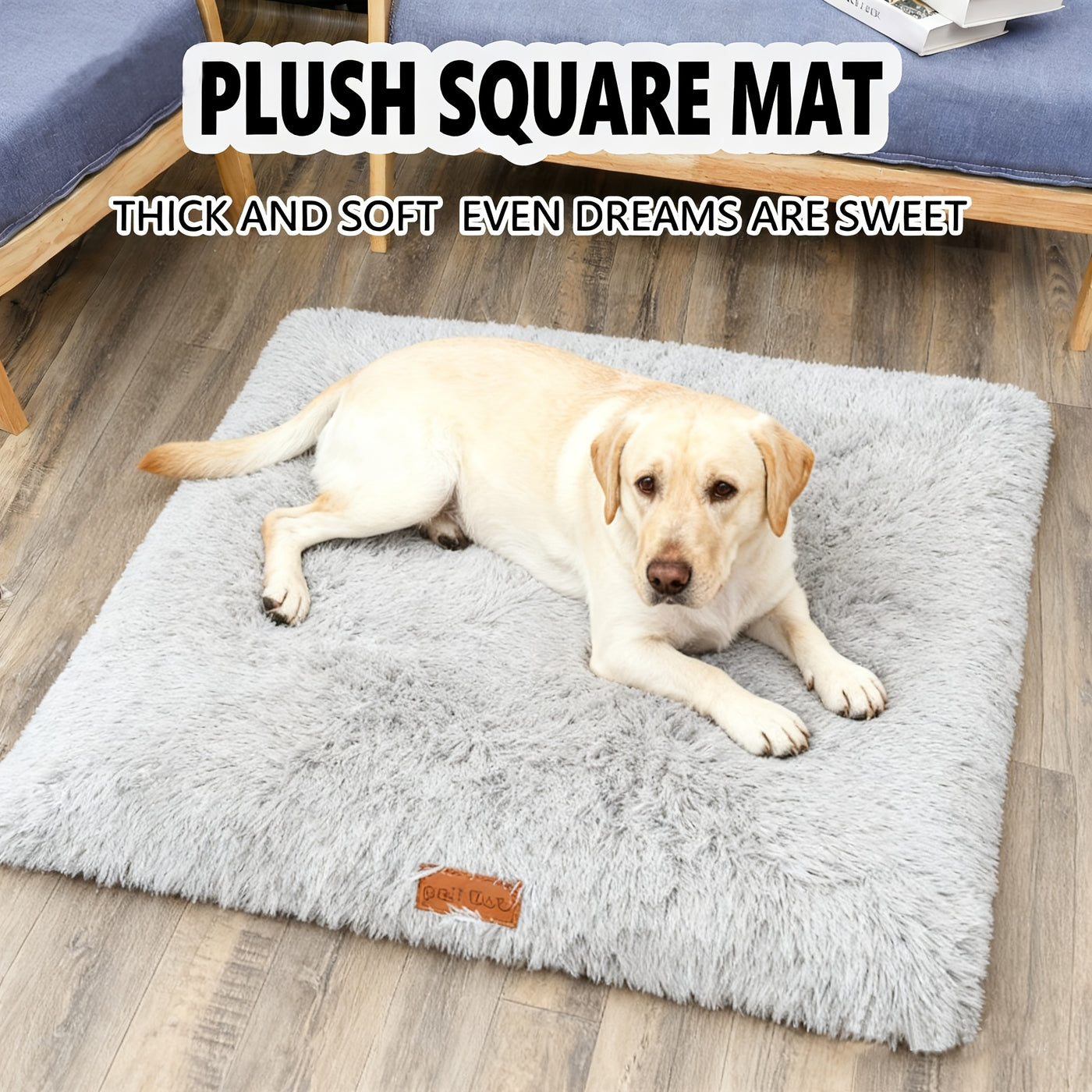 Fleece Lined Dog Bed & Cat Mat S-XXL - Thickened Warm Plush Pet Bed Washable Square Design, Cozy Non-Slip Sleeping Mat for All Breeds, Soft Puppy Bed for Crate Couch Floor Indoor Use