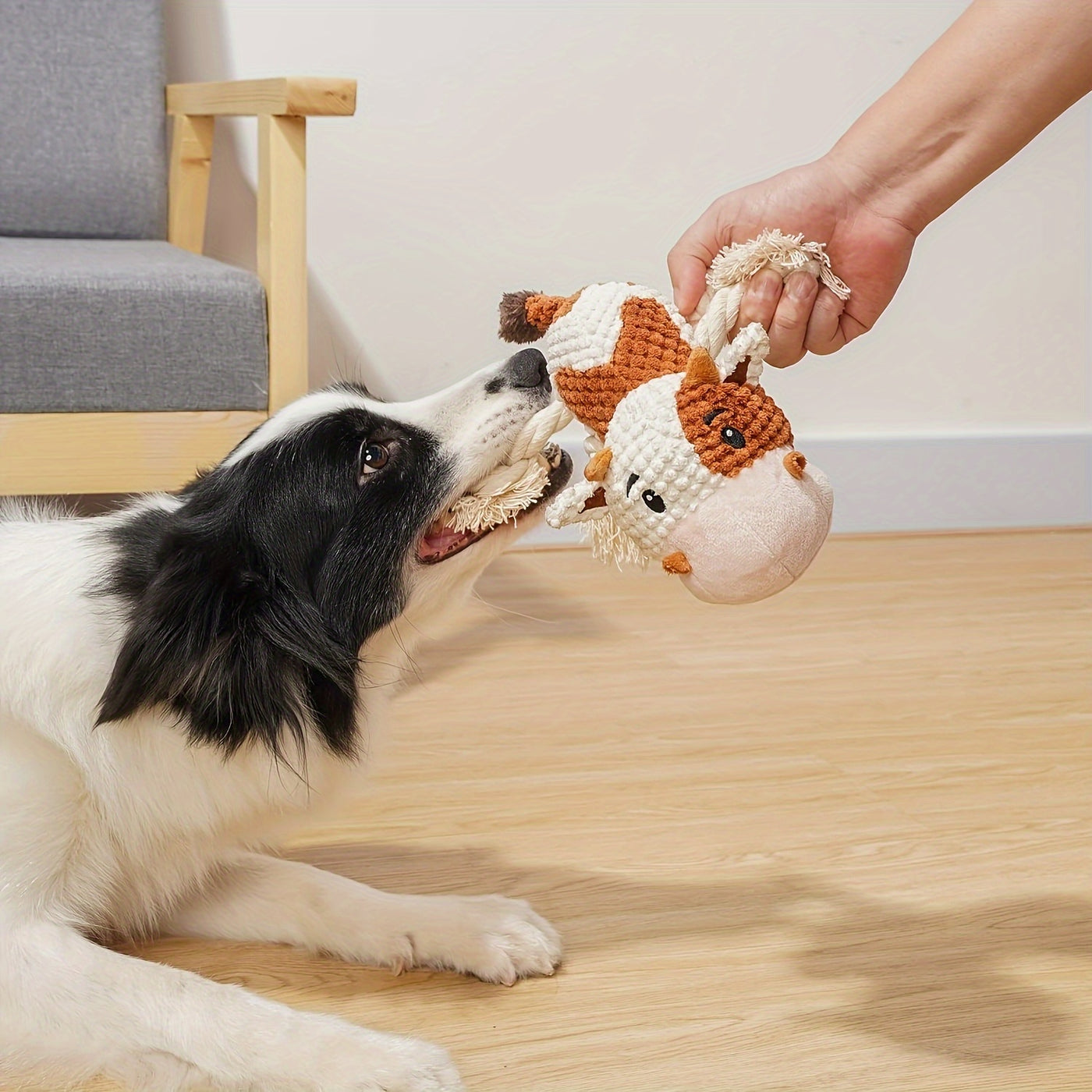 Squeaky Plush Dog Toy Cow – Interactive Tug of War Chew Toy with Crinkle Paper & IQ Training for Small Medium Large Dogs