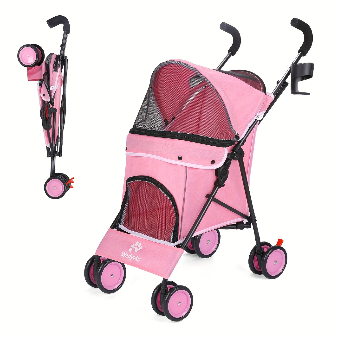 Travel Portable Pet Stroller Up to 33 Lbs – Foldable Dog & Cat Stroller for Small Puppies, Outdoor Walks & Trips | Black, Dark Green, Teal Blue, Light Pink