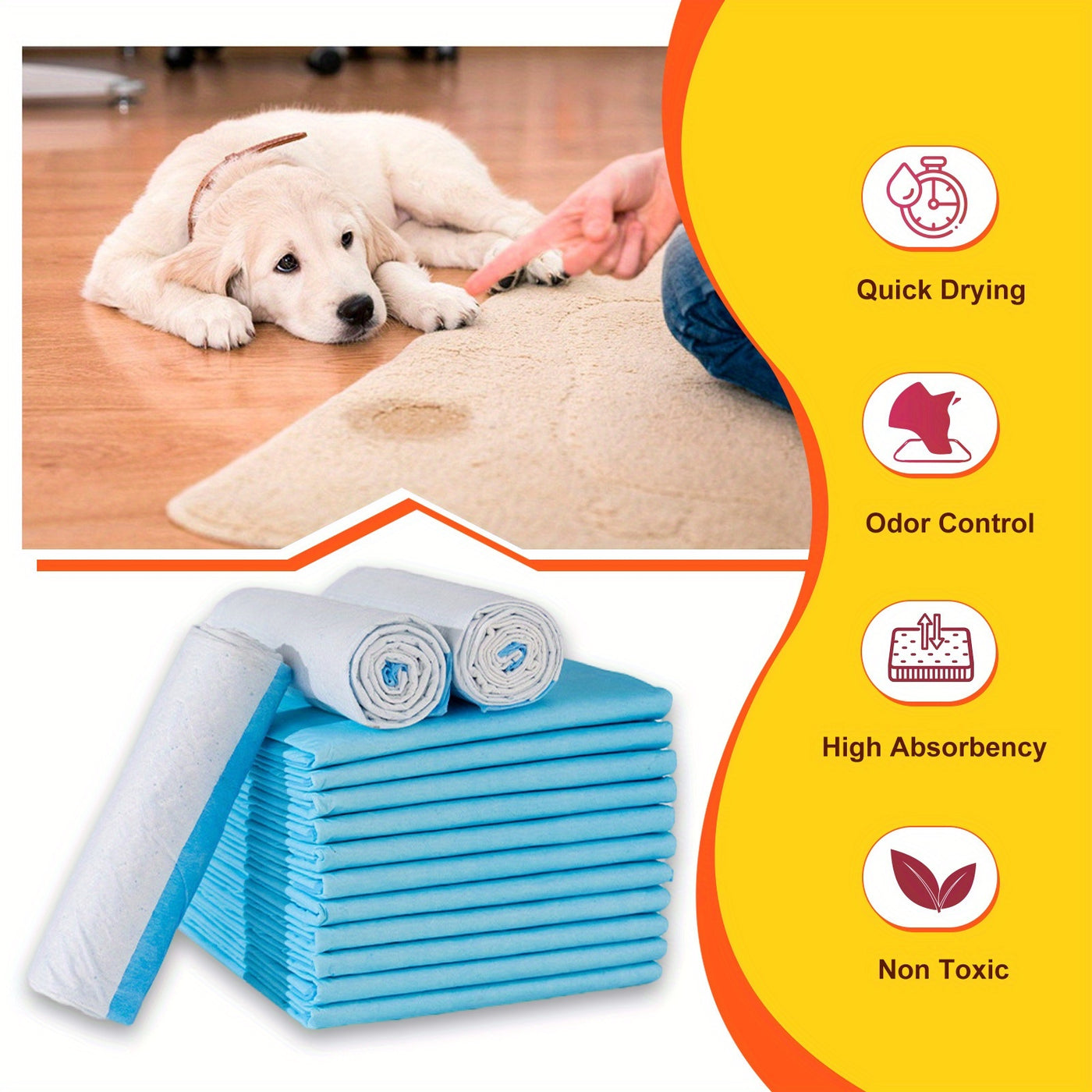 Extra Large Dog Pee Pads 34x46 Inch 6-Layer Super Absorbent Leak-Proof Puppy Training Pads with SAP Non-Woven Top for Dogs Puppies