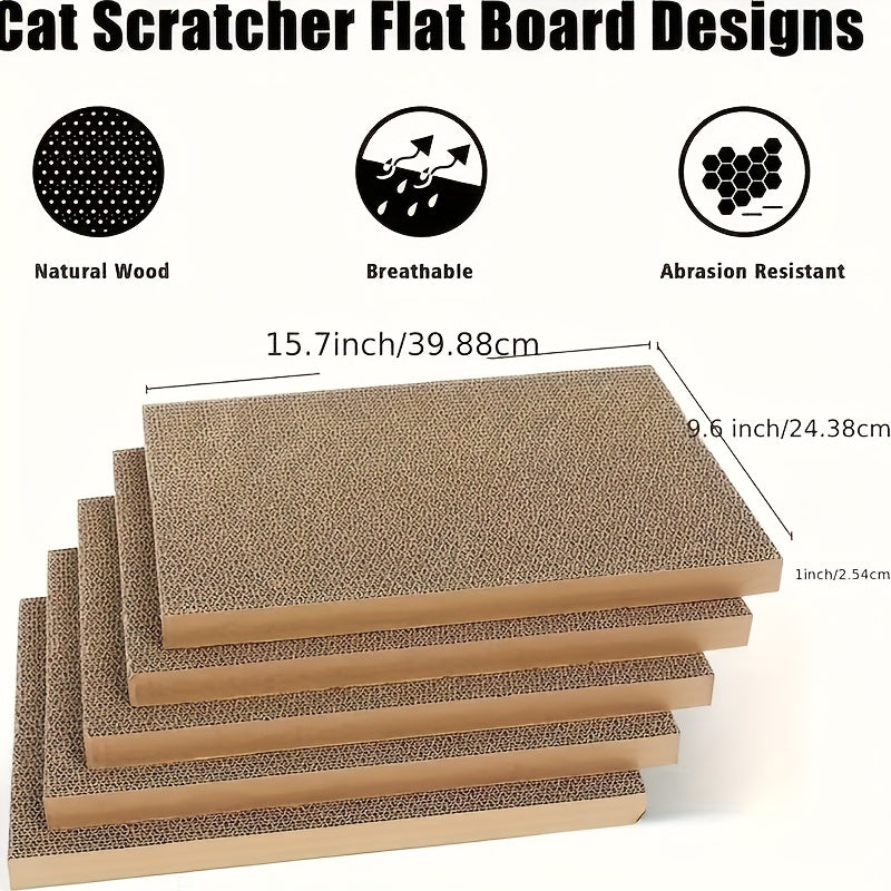 Corrugated Cardboard Cat Scratching Board & Bed Combo 5-Pack - 5-Layer Replaceable Durable Scratch Pad for Indoor Cats & Kittens, Standard & Extra Large