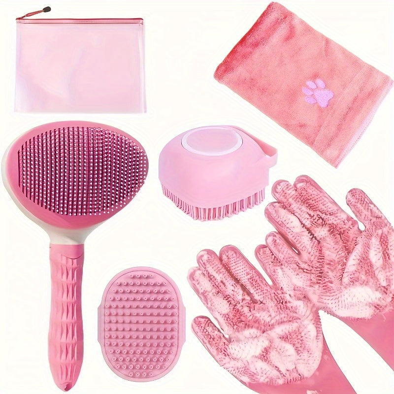 6-Piece Dog Grooming Kit – Brush, Microfiber Towel, Washing Gloves & Shedding Tool, Complete No-Power Pet Care Set for Shiny Coat, Works for Dogs & Cats