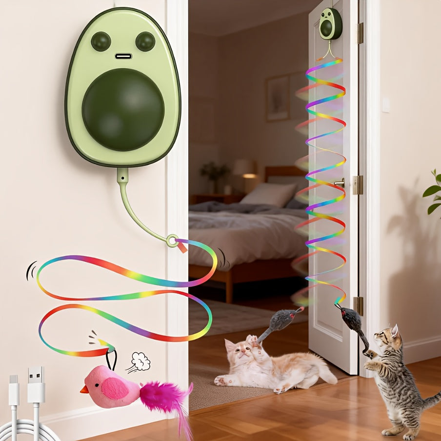 Automatic Electric Flying Bird & Mouse Cat Toy with Door Frame Feather Wand - Self-Play Chase Hunt Exercise for Indoor Cats & Kittens