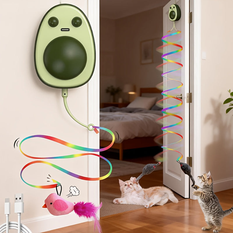 Automatic Electric Flying Bird & Mouse Cat Toy with Door Frame Feather Wand - Self-Play Chase Hunt Exercise for Indoor Cats & Kittens