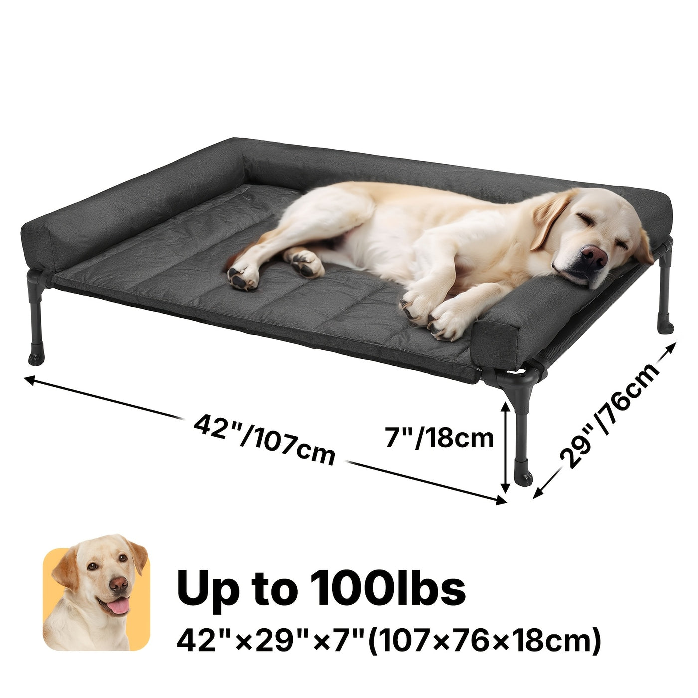 Elevated Cooling Dog Bed with Removable Pillow-Top Bolster Mat - Raised Dog Cot, Breathable Mesh, No-Slip Feet, Steel Frame, Indoor & Outdoor, 4 Sizes, 5 Colors