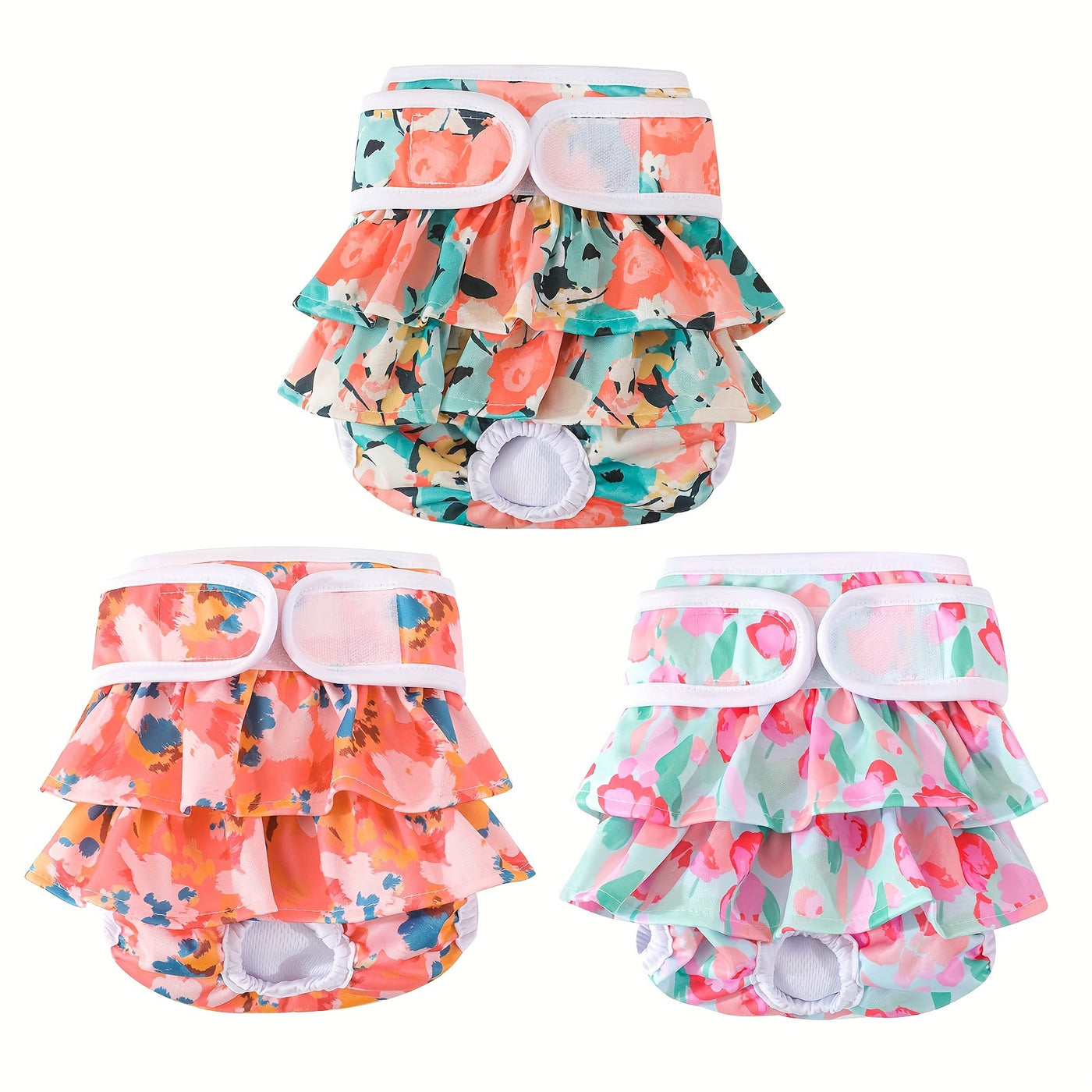 Washable Female Dog Diapers 3-Pack - Reusable Highly Absorbent Dog Period Panties, Flexible Fit, XS to L, for Heat Cycles, Incontinence & Puppy Training, 3 Patterns