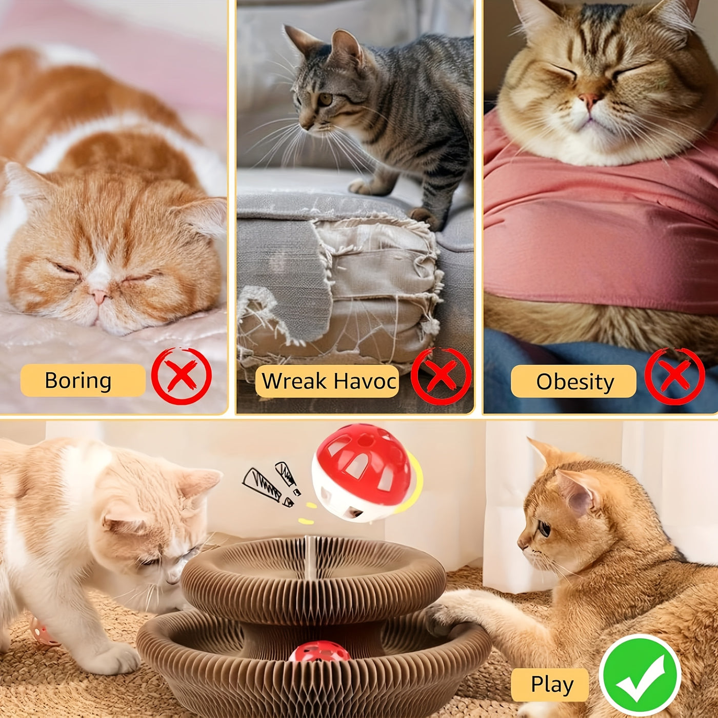 Magical Organ Cat Scratching Board with Ball Track & Bell Balls - Foldable Wear-Resistant Interactive Cat Scratcher Toy for Indoor Cats, Includes Scratching Post & 3 Bell Balls