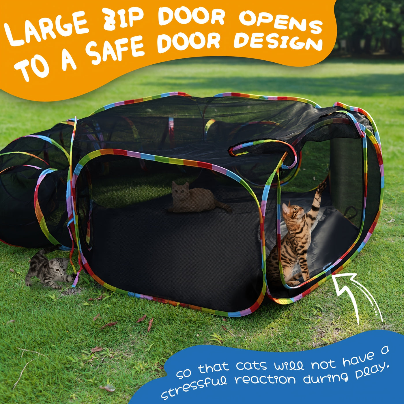 Outdoor Cat Enclosure Portable Catio with Play Tunnel - Cat Tent Playpen for Indoor Cats Outside, Enclosed Cat Run Cage-Free Cat Yard for Small Animals