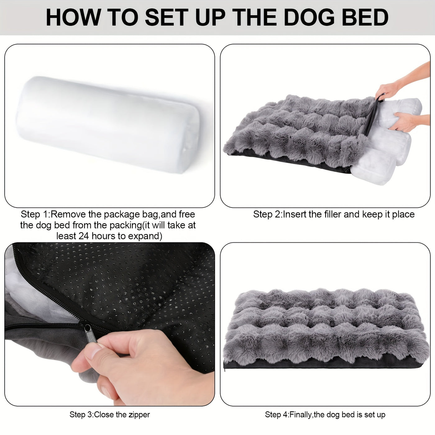 Orthopedic Dog Bed for Extra Large Dogs – Soft Plush Faux Fur Fluffy Mat with Removable Washable Cover & Anti-Slip Bottom