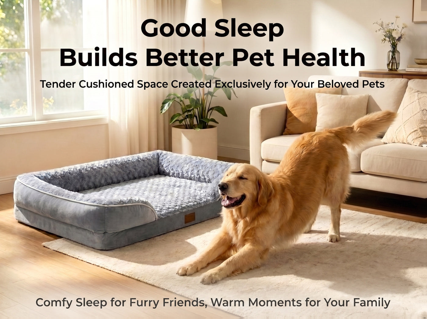 Orthopedic C-Shape Dog Sofa Bed for Extra Large Dogs – 3.5" Bolster, Plush Washable Removable Cover & Nonslip Bottom, Gray