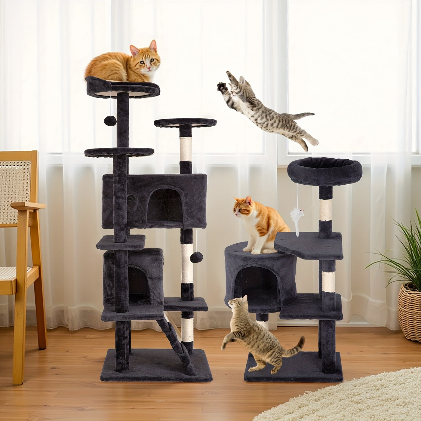 Multi-Level Cat Tree Tower with Scratching Post & Cat House - Indoor Cat Activity Center 22/54/60/70 Inch, Cat Climbing Tower for Kittens & Adult Cats, Easy Assembly
