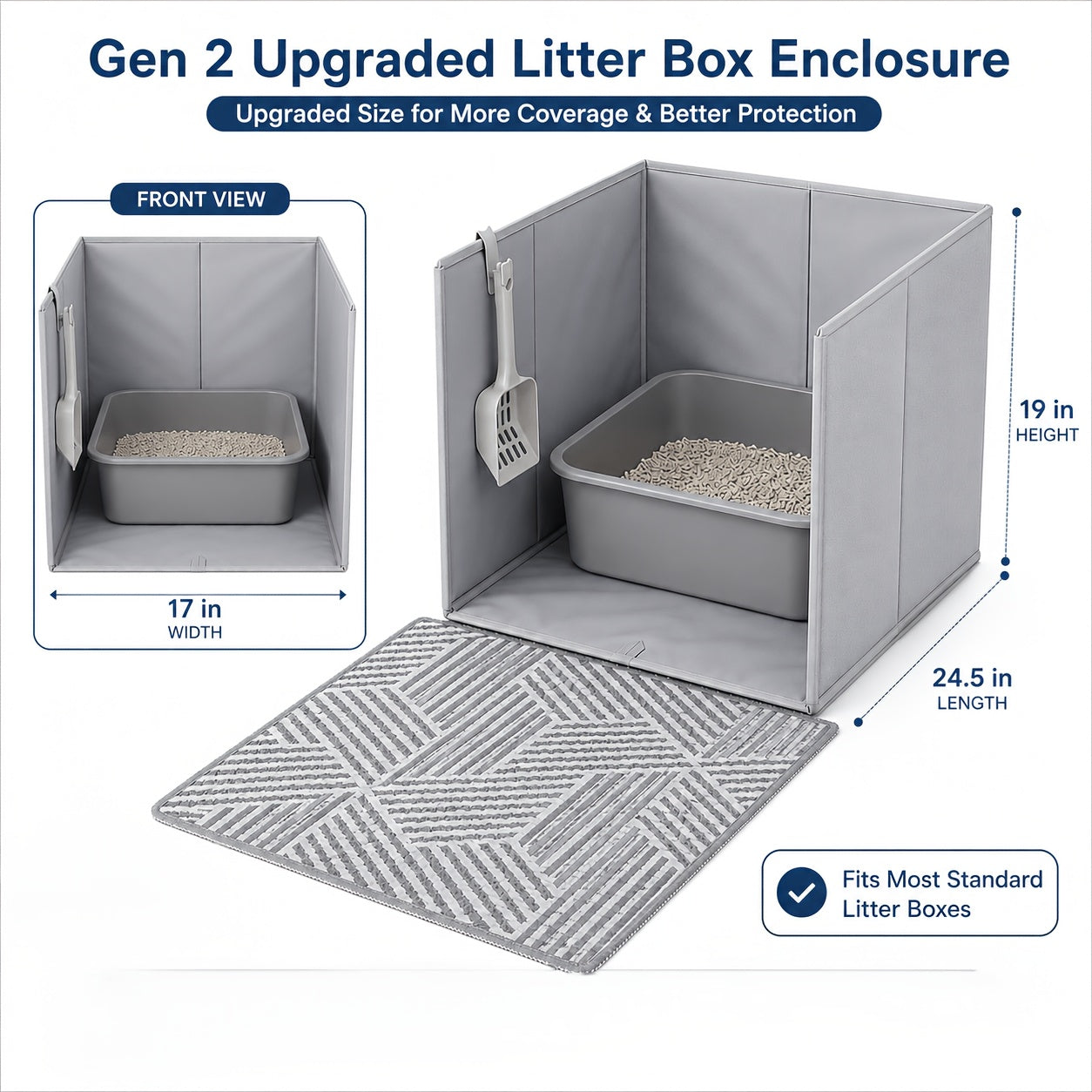 Cat Litter Box Splash Guard Heightened Widened Portable Foldable Baffle Open Style Litter Box Companion 24x17x16 Inch