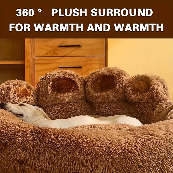 Bear Paw Round Plush Pet Bed for Dogs & Cats – Cute Warm Non-Slip Soft Bed for Small, Medium & Large Pets, 20/24/28/36 Inch