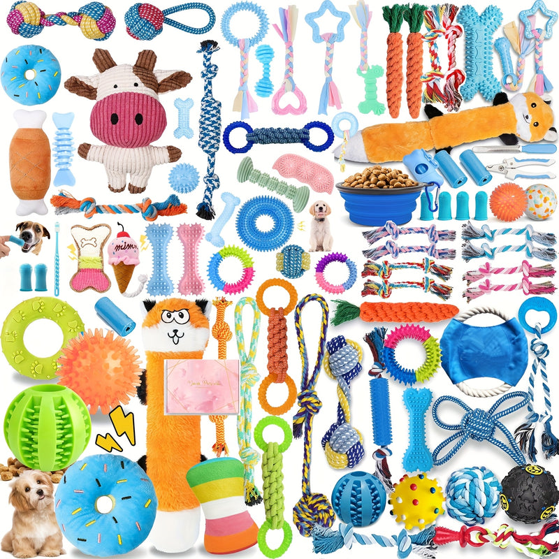 Puppy Chew Toy Set with Squeaky Balls Tug of War & Rope Toys - Teeth Cleaning Dog Toy Pack for Puppies & Small Dogs 6/12/19 Piece