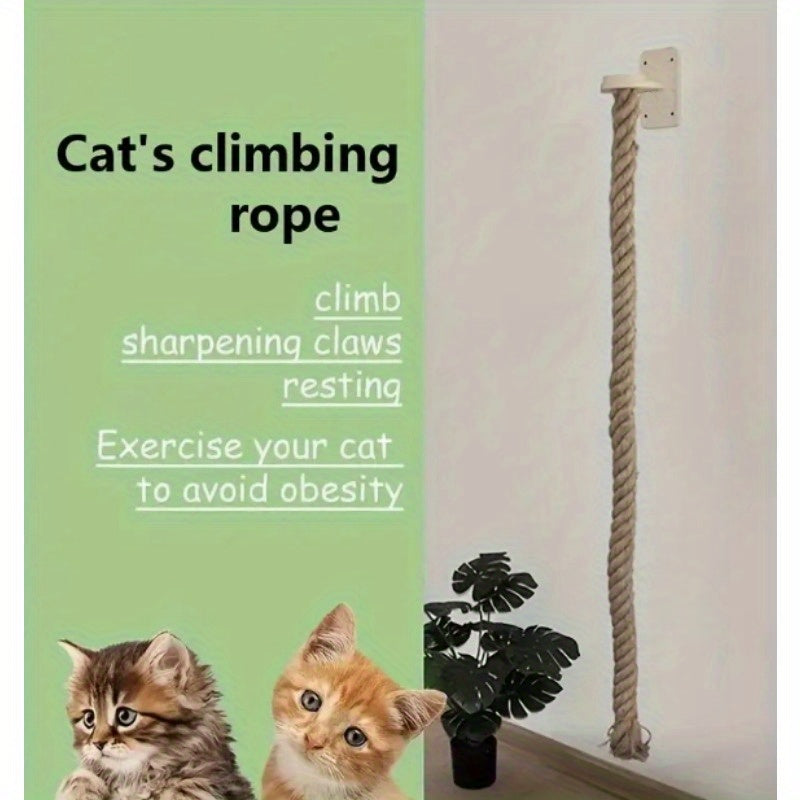 Wall Mounted Cat Scratching Post with Jute Rope Climbing Ladder & Resting Platform – 60in/1.5m Cat Wall Tree, Sisal Rope Cat Climber for Indoor Cats, Endless Fun
