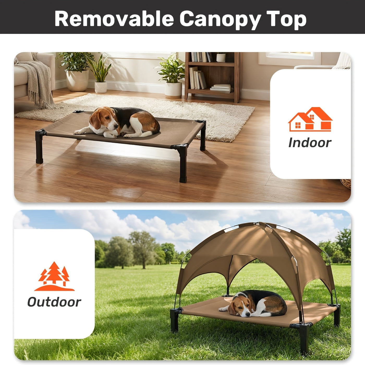 Elevated Dog Bed with Canopy – Outdoor Raised Pet Cot with Removable Shade Tent, Portable Cooling Bed for Dogs and Cats, 3 Sizes, 4 Colors