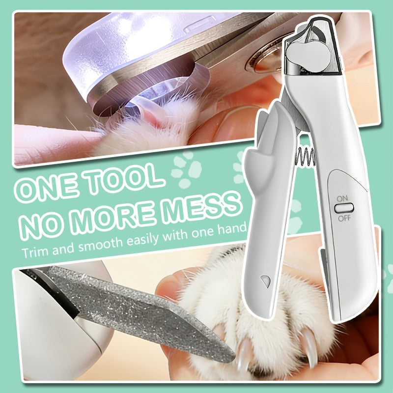 Pet Nail Clippers with LED Light – 2-in-1 Trimmer & Built-in File, Stainless Steel Blade, Anti-Slip Handle, Safe Nail Clipper for Cats and Small Medium Dogs
