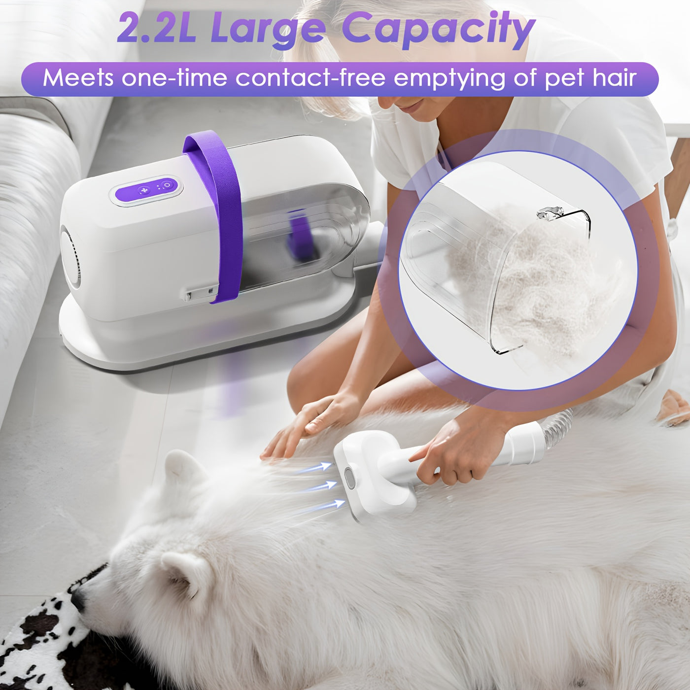 8-in-1 Pet Grooming Vacuum & Dog Hair Vacuum 12000Pa – Low Noise, 3 Suction Levels, 6 Grooming Tools, 74.39oz Large Dust Cup for Shedding Dogs & Cats | Orange & Purple