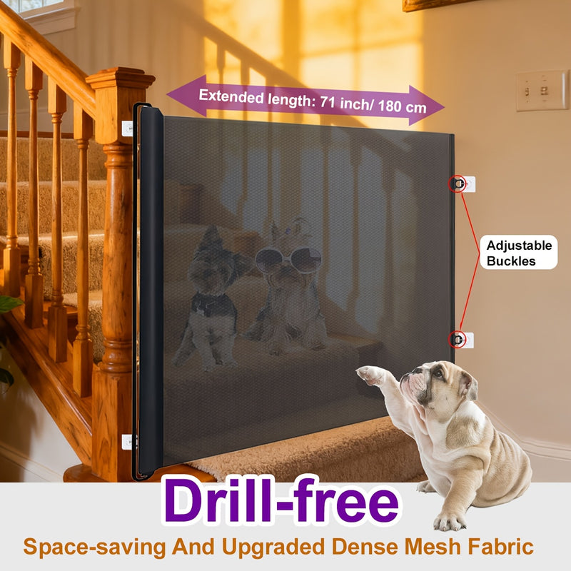 Scalable Mesh Pet Gate No Drill Required – Adjustable Safety Fence for Stairs, Doors & Rooms, Dog & Cat Baby Gate, Easy Install Pressure Mount Pet Barrier