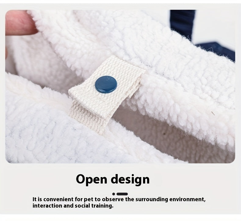 Winter Pet Carrier Handbag Open Top – Cozy Snap Closure Small Dog & Cat Tote Bag for Cold Weather Outdoor Activities, Dark Blue Grey Green Beige