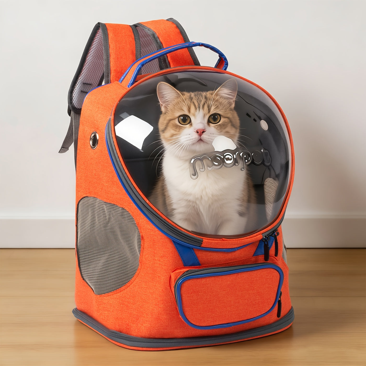 Space Capsule Pet Carrier Backpack – Transparent Breathable Travel Backpack for Cats & Small Dogs, Large Opening Zippered Design, Portable All-Season Pet Outing Bag