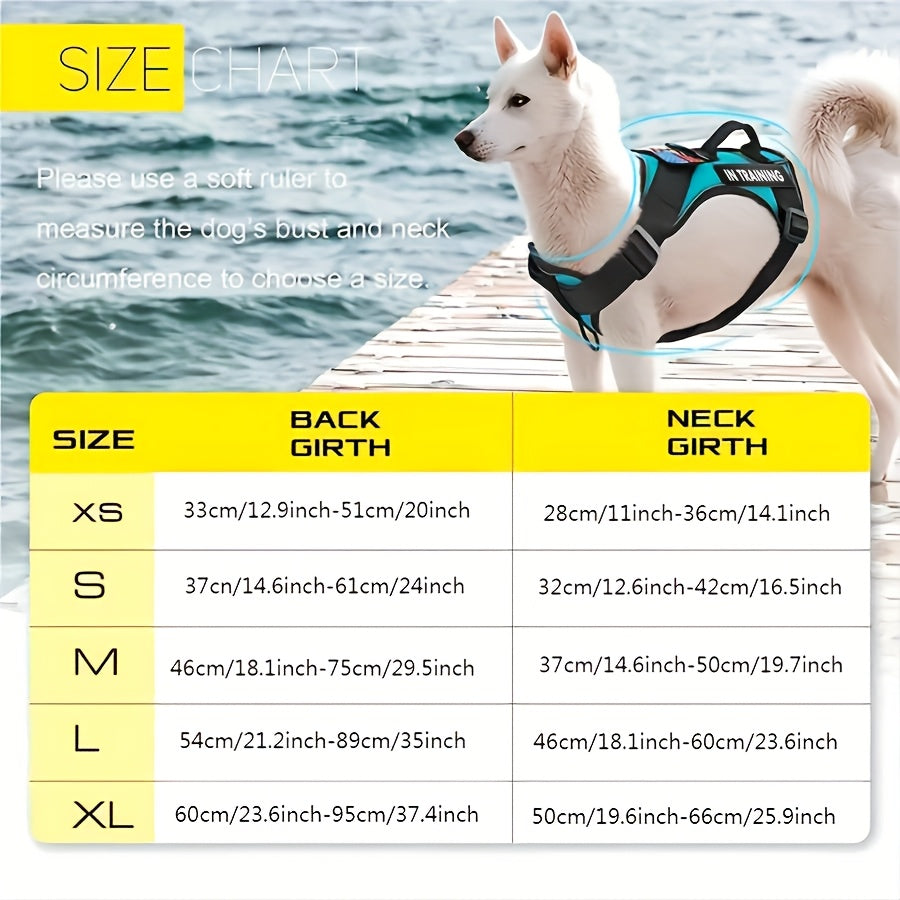 Dog Harness Set 6pcs with 5 Customizable Patches – Reflective Adjustable Mesh Vest Harness with Handle for Small Medium Large Dogs, Sizes XS-XL