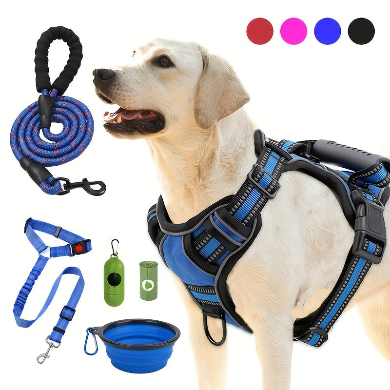 6-in-1 No-Pull Dog Harness & Leash Set Adjustable Reflective - Oxford Vest with 2 Leash Clips & Control Handle for Small Medium Large Dogs XS-XL, No Choke, Black Green Blue Purple Red
