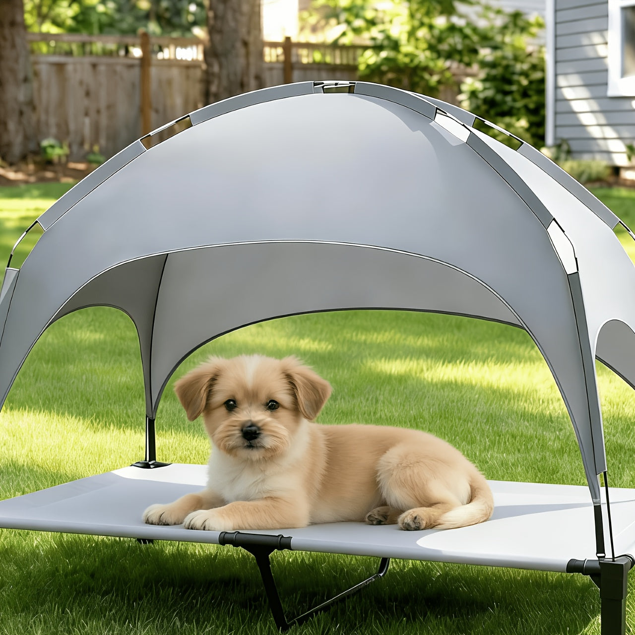 Elevated Dog Bed with Canopy – Outdoor Raised Pet Cot with Removable Shade Tent, Portable Cooling Bed for Dogs and Cats, 3 Sizes, 4 Colors