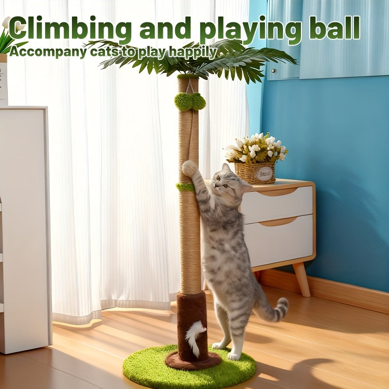 Cat Scratching Post 36.3in Tall Palm Tree Design - Natural Sisal Rope, Stable Weighted Base, Hanging Balls & 3D Leaf Top, Space-Saving Cat Scratcher for Indoor Cats Kittens Apartments