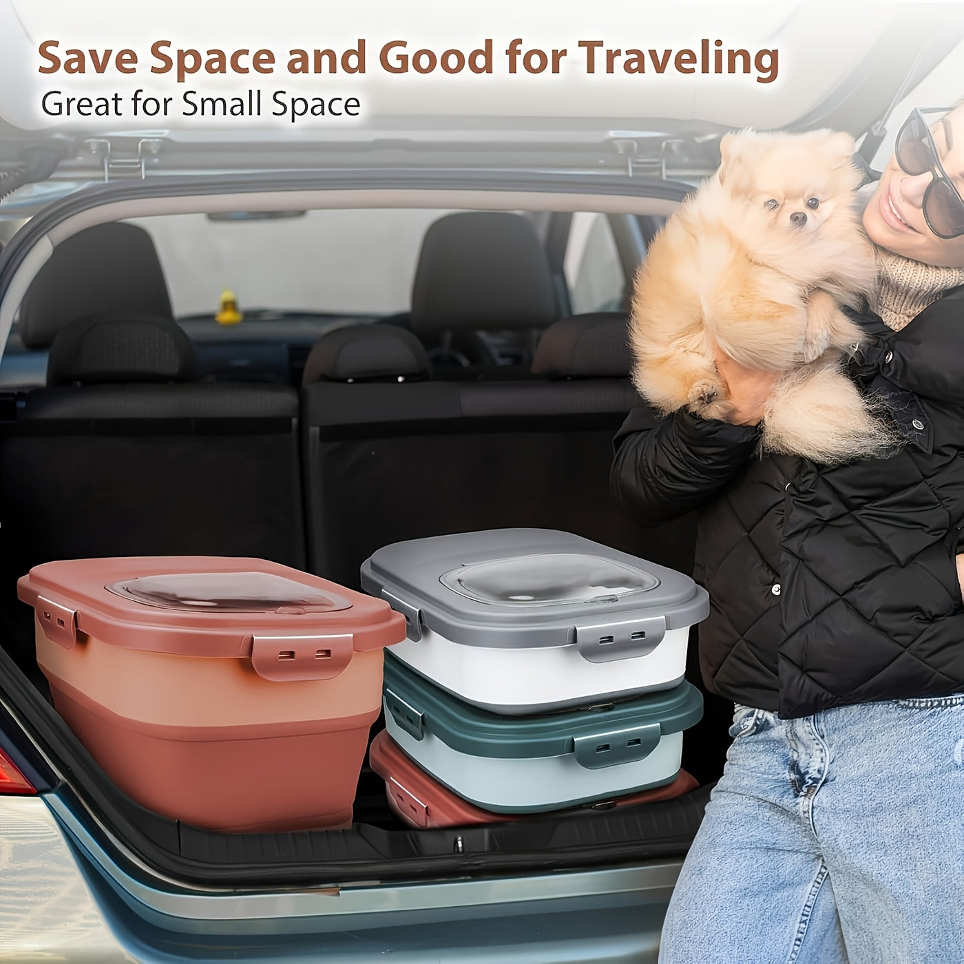 Foldable Pet Food Storage Container with Wheels – Airtight Moisture-Proof Bin for Dog & Cat Food, 5-30 LB Capacity, Upgraded Model