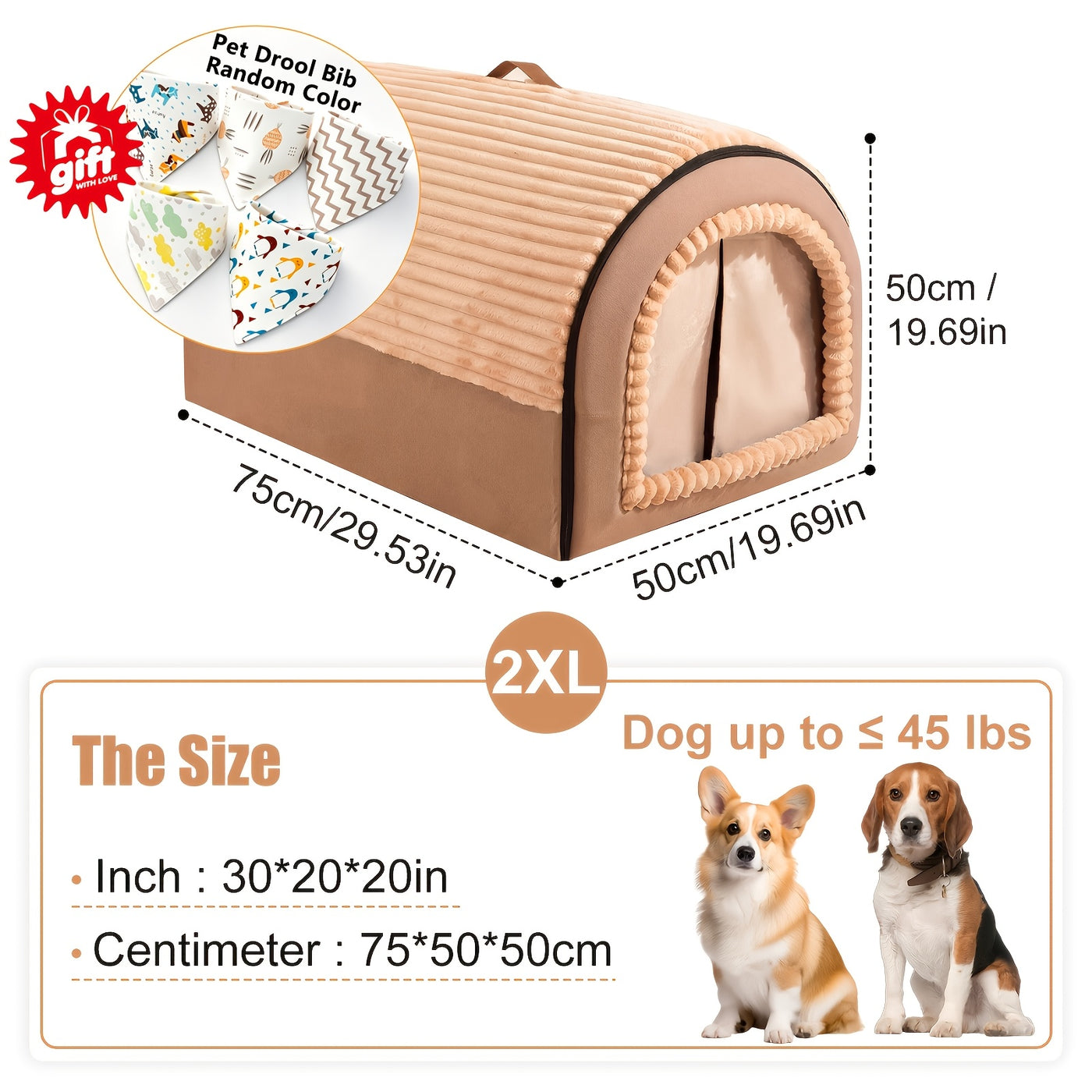 2-in-1 Foldable Indoor Dog House & Pet Tent Cave Bed - Soft Fluffy Washable Cushion Mat with Lid, All-Season Privacy Warm Bed for Small Medium Large Dogs Cats