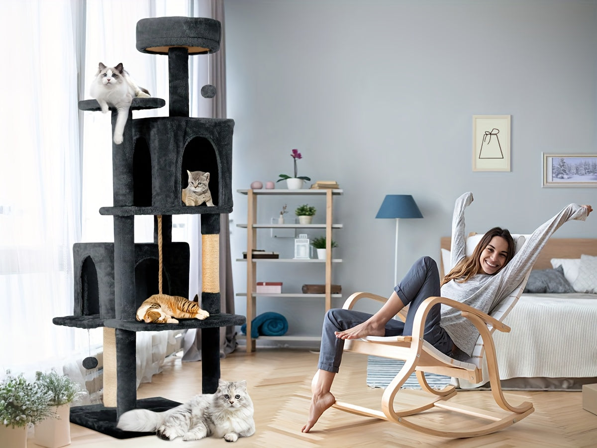 59-Inch Large Cat Tree Tower for Indoor Cats - Multi-Level Plush Perches, Sisal Scratching Posts & Hanging Ball Toy, Tall Cat Tower for Bedroom Living Room