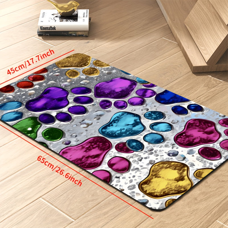 Pet Feeding Mat Absorbent Splash-Proof Non-Slip – Quick-Dry Heavy-Duty Floor Protector for Dogs & Cats, Colorful Paw Pattern, S/M/L/XL