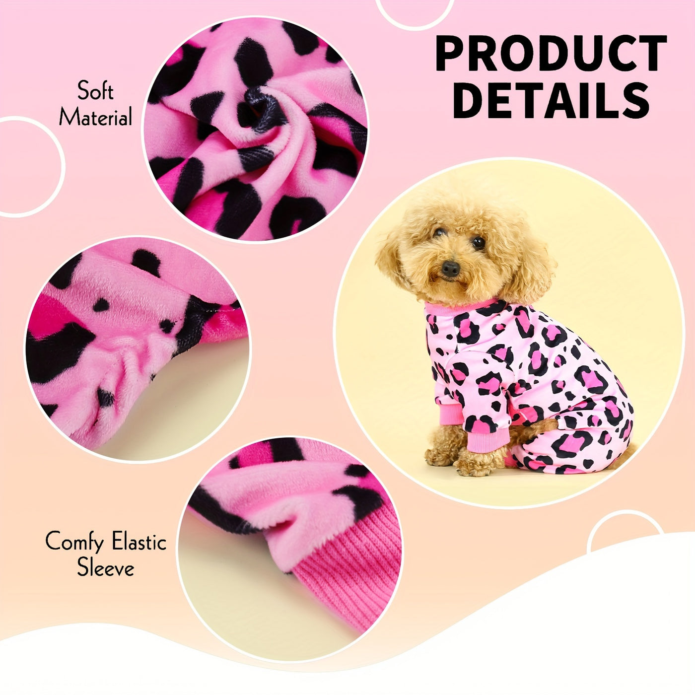 Leopard Print Dog Jumpsuit Plush Pullover for Small & Medium Dogs – Soft Polyester Knit Pet Onesie for Spring, Fall & Winter, Sizes XS-4XL
