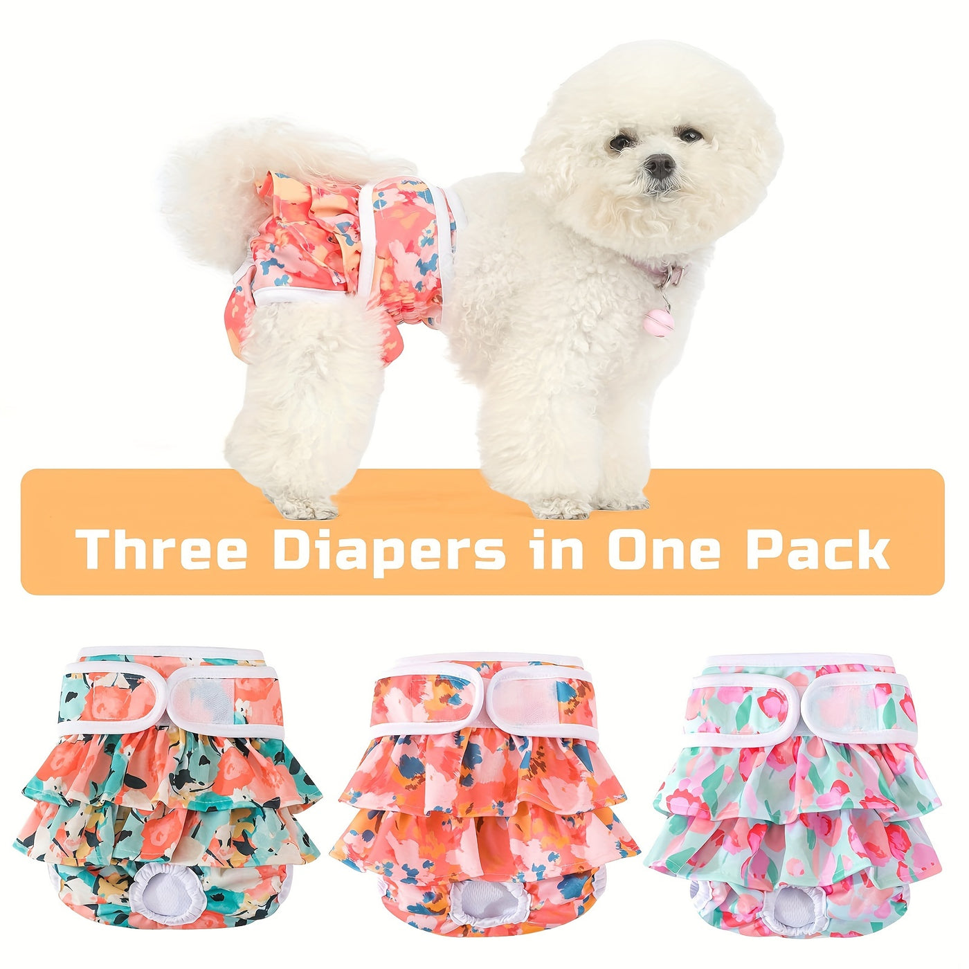 Washable Female Dog Diapers 3-Pack - Reusable Highly Absorbent Dog Period Panties, Flexible Fit, XS to L, for Heat Cycles, Incontinence & Puppy Training, 3 Patterns